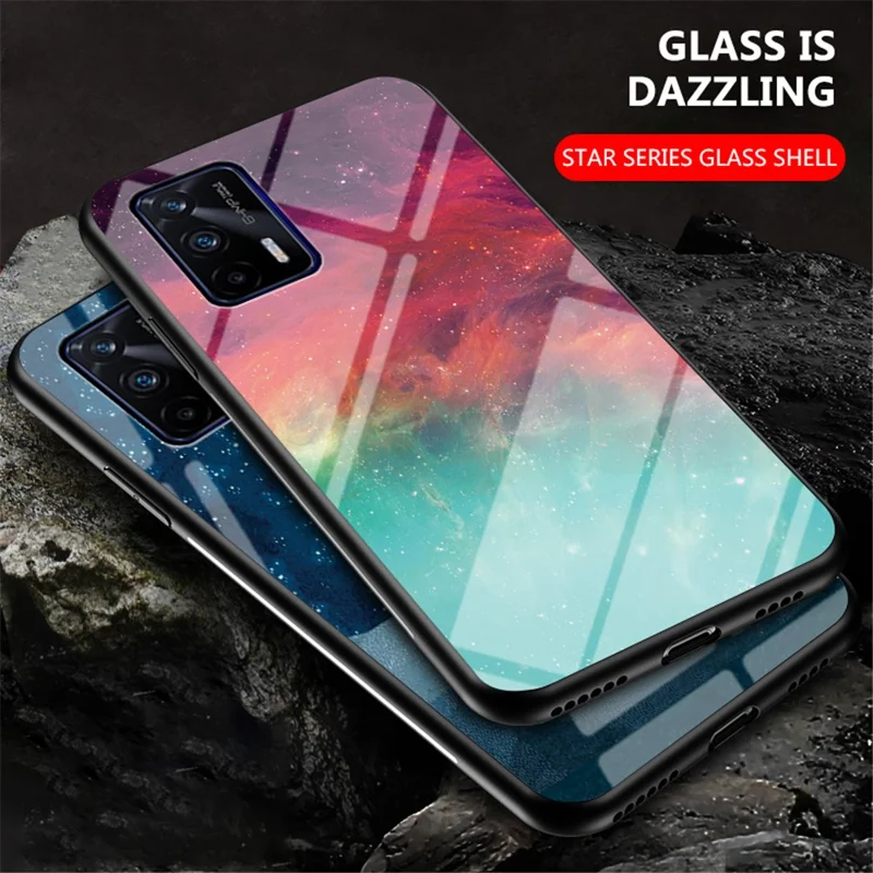 Starry Sky Pattern Tempered Glass Anti-Scratch Hybrid Cell Phone Case for Realme GT 5G - Color Sky
