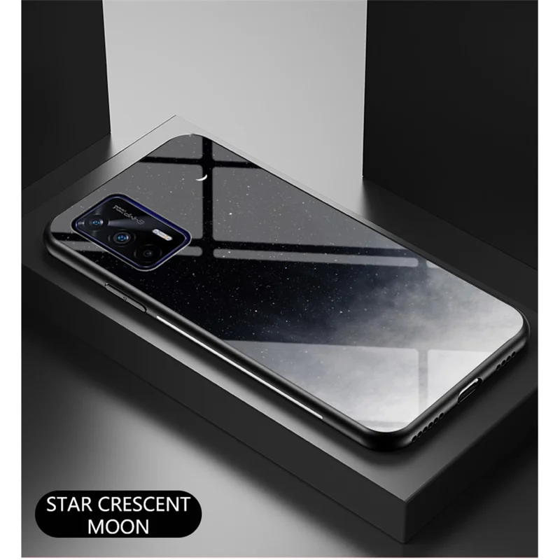 Starry Sky Pattern Tempered Glass Anti-Scratch Hybrid Cell Phone Case for Realme GT 5G - Black Starry