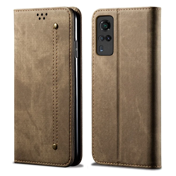 Jeans Cloth Texture Leather Wallet Stand Case for vivo Y51 2020 (Indian Version) / vivo Y31 - Verde