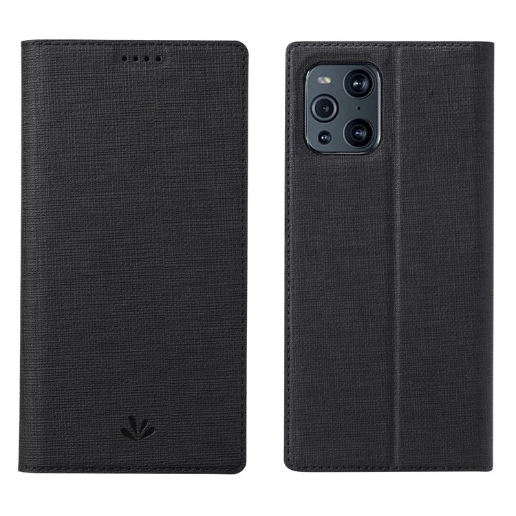 Vili DMX Serie Soptor de Tarjeta Diseño Case de Cobertura Del Teléfono de Cuero Para Oppo Find X3 Pro - Negro