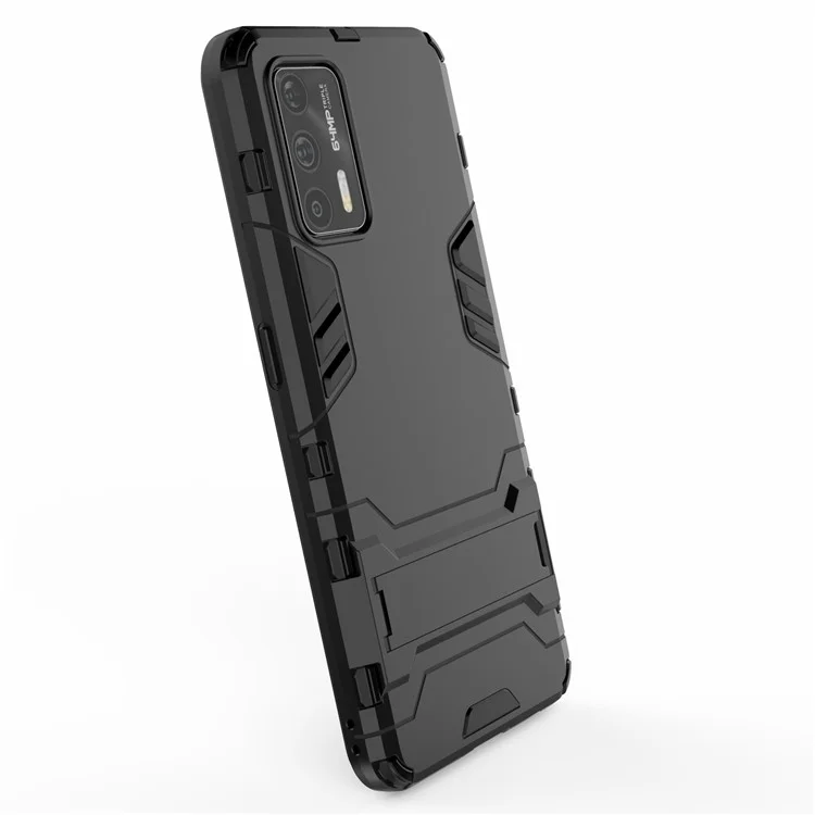 2 in 1 Plastic + TPU Combo Hybrid Phone Protector Cover Case with Kickstand for Realme GT 5G - Black