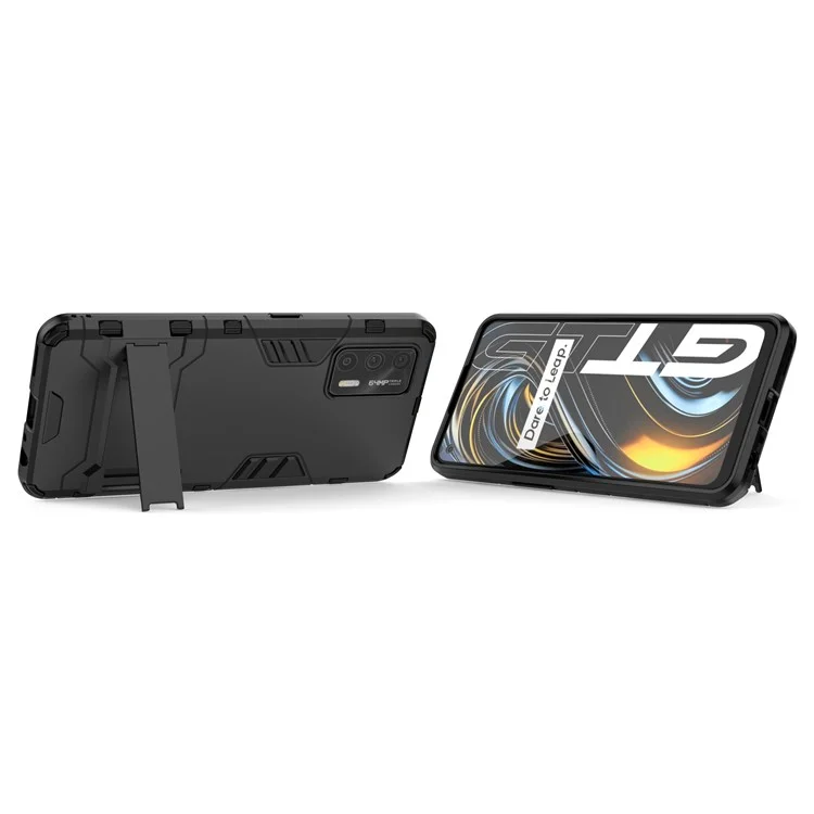 2 in 1 Kunststoff + TPU Combo Hybrid Phone Protector Deckhülle Mit Kickstand Für Realme GT 5G - Schwarz