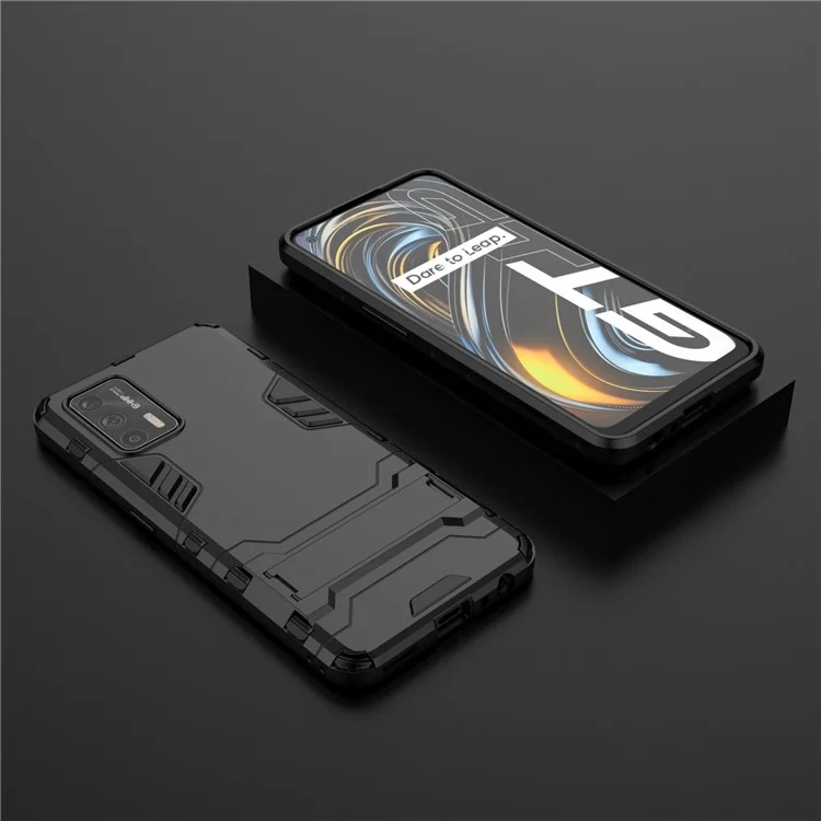 2 in 1 Kunststoff + TPU Combo Hybrid Phone Protector Deckhülle Mit Kickstand Für Realme GT 5G - Schwarz