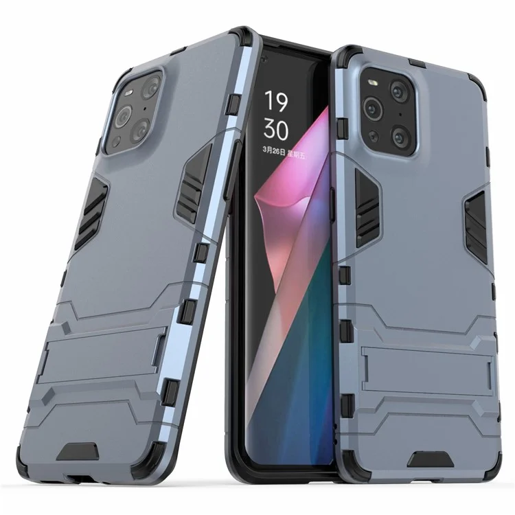 Custodia protettiva ibrida in plastica + TPU 2 in 1 con supporto per Oppo Find X3/Find X3 Pro - Blu
