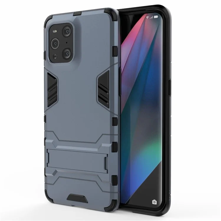 Custodia protettiva ibrida in plastica + TPU 2 in 1 con supporto per Oppo Find X3/Find X3 Pro - Blu