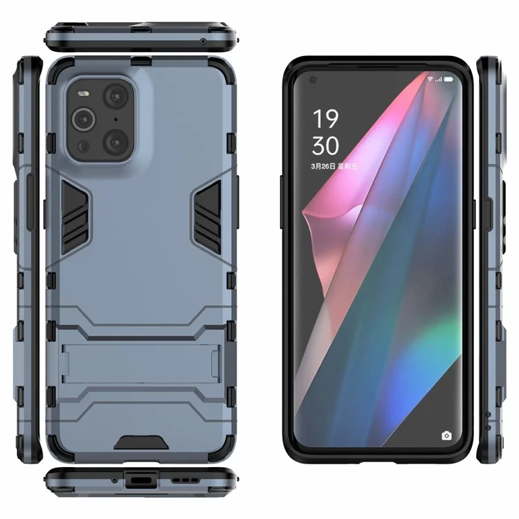 Custodia protettiva ibrida in plastica + TPU 2 in 1 con supporto per Oppo Find X3/Find X3 Pro - Blu