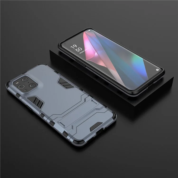 Custodia protettiva ibrida in plastica + TPU 2 in 1 con supporto per Oppo Find X3/Find X3 Pro - Blu
