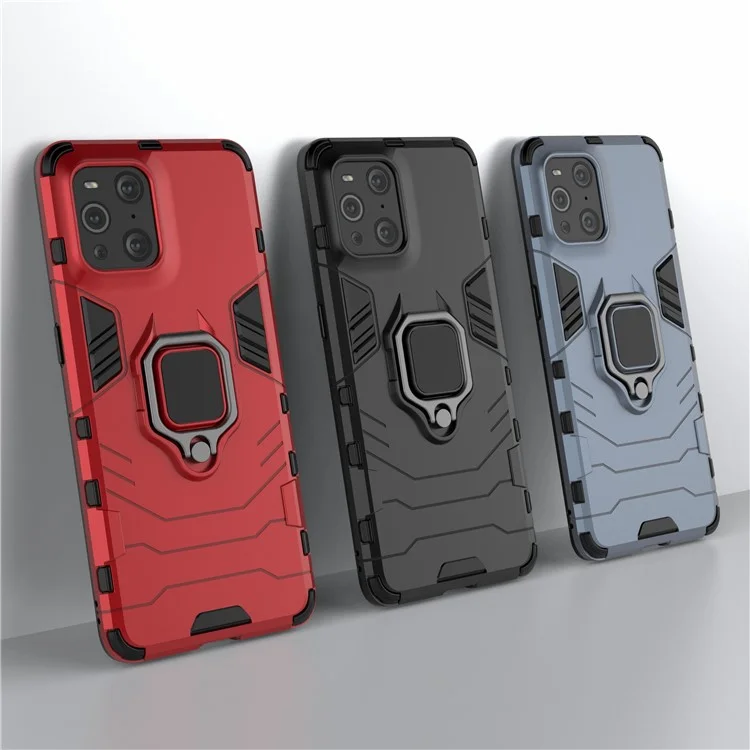 Custodia ibrida per telefono Cool Guard PC + TPU Combo Kickstand per Oppo Find X3/X3 Pro - Nera