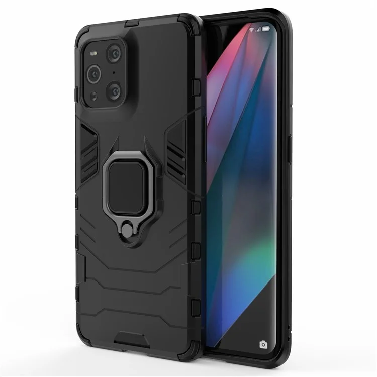 Custodia ibrida per telefono Cool Guard PC + TPU Combo Kickstand per Oppo Find X3/X3 Pro - Nera