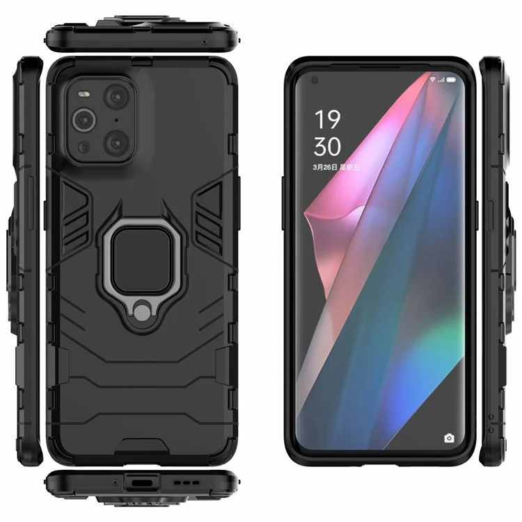Custodia ibrida per telefono Cool Guard PC + TPU Combo Kickstand per Oppo Find X3/X3 Pro - Nera