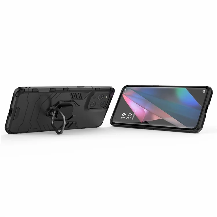 Custodia ibrida per telefono Cool Guard PC + TPU Combo Kickstand per Oppo Find X3/X3 Pro - Nera