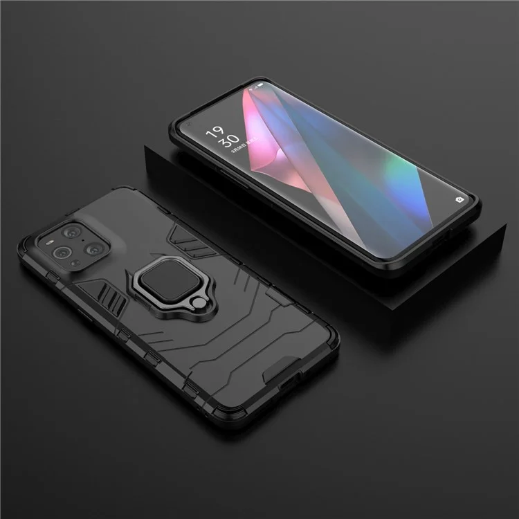 Custodia ibrida per telefono Cool Guard PC + TPU Combo Kickstand per Oppo Find X3/X3 Pro - Nera