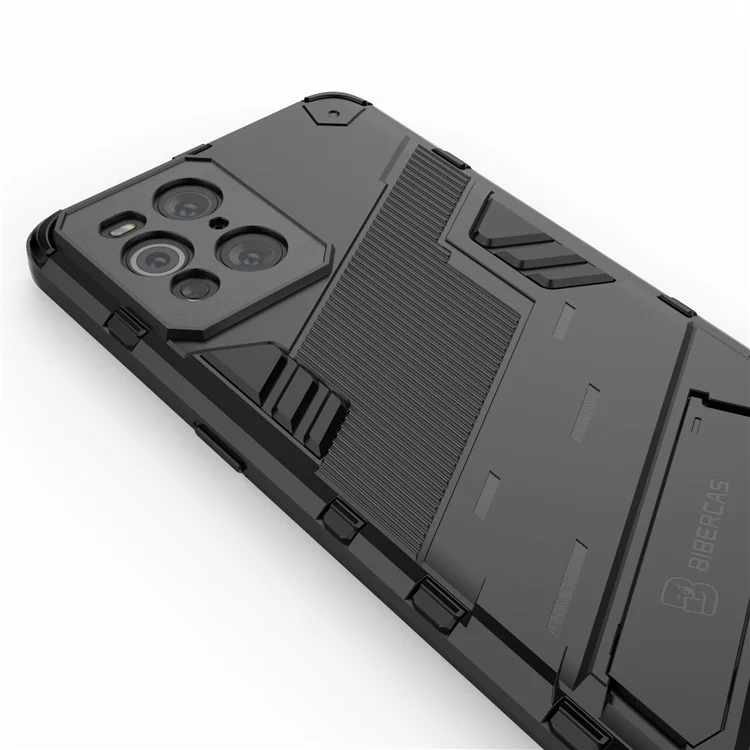 Custodia ibrida in PC + TPU anti-caduta con supporto per telefono per Oppo Find X3/X3 Pro - Nero