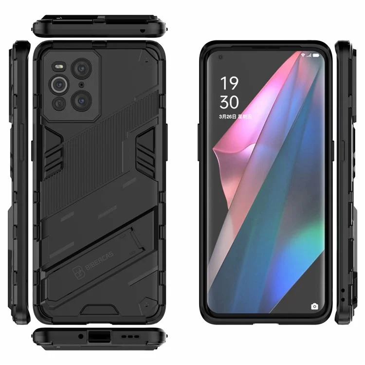 Custodia ibrida in PC + TPU anti-caduta con supporto per telefono per Oppo Find X3/X3 Pro - Nero