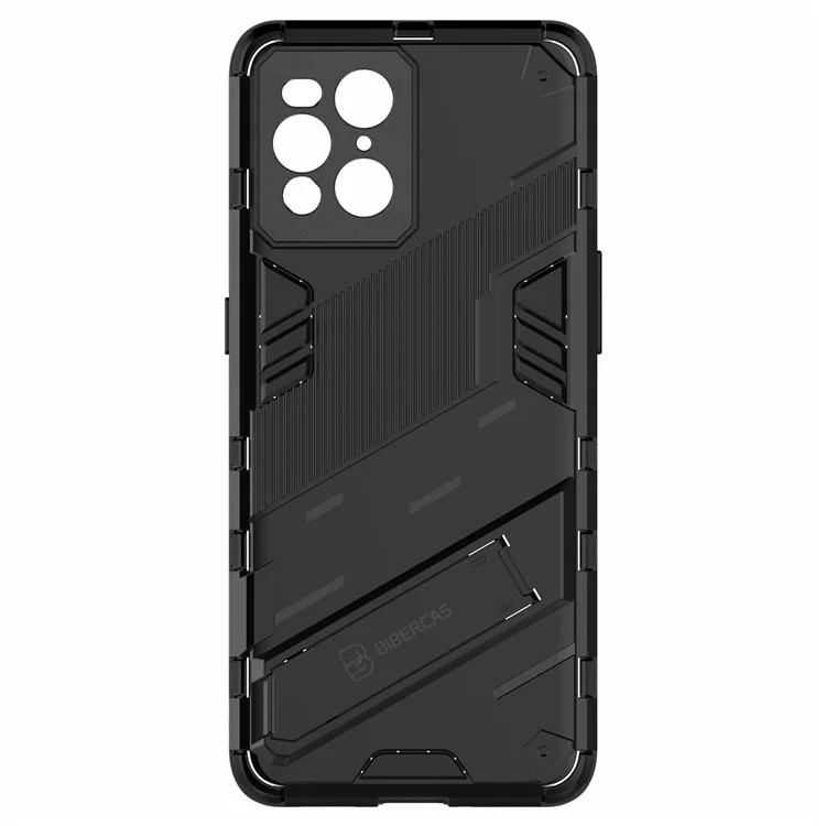 Coperchio di Telefono Ibrido PC + Anti-Drop PC + TPU Con Design Del Cavalletto Per Oppo Trova X3/X3 Pro - Nero