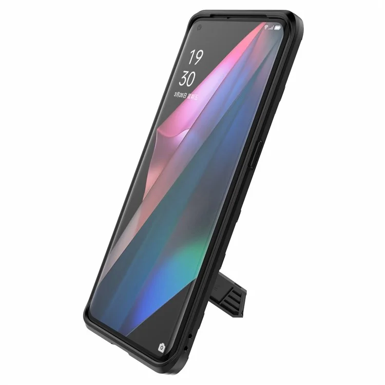 Coperchio di Telefono Ibrido PC + Anti-Drop PC + TPU Con Design Del Cavalletto Per Oppo Trova X3/X3 Pro - Nero