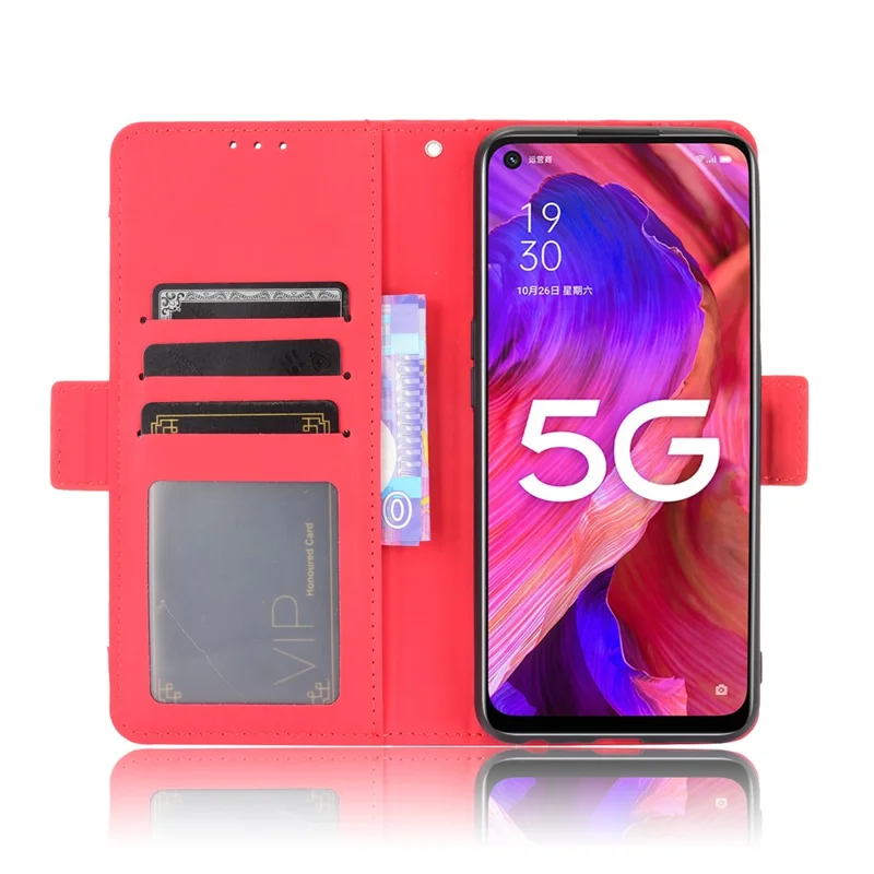 Leather Wallet Protective Case with Multiple Card Slots for Oppo A93 5G / A74 5G / A54 5G - Red