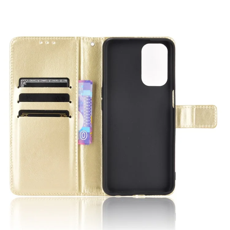Crazy Horse Wallet Stand Ledertasche Mit Riemen Für Oppo A93 5g / A74 5G / A54 5G - Gold