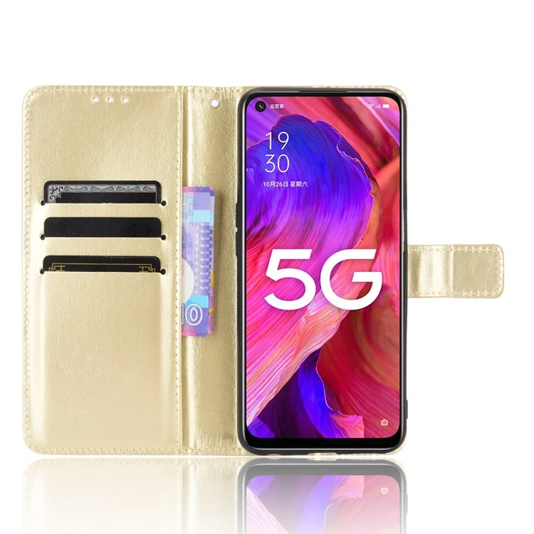 Crazy Horse Wallet Stand Ledertasche Mit Riemen Für Oppo A93 5g / A74 5G / A54 5G - Gold