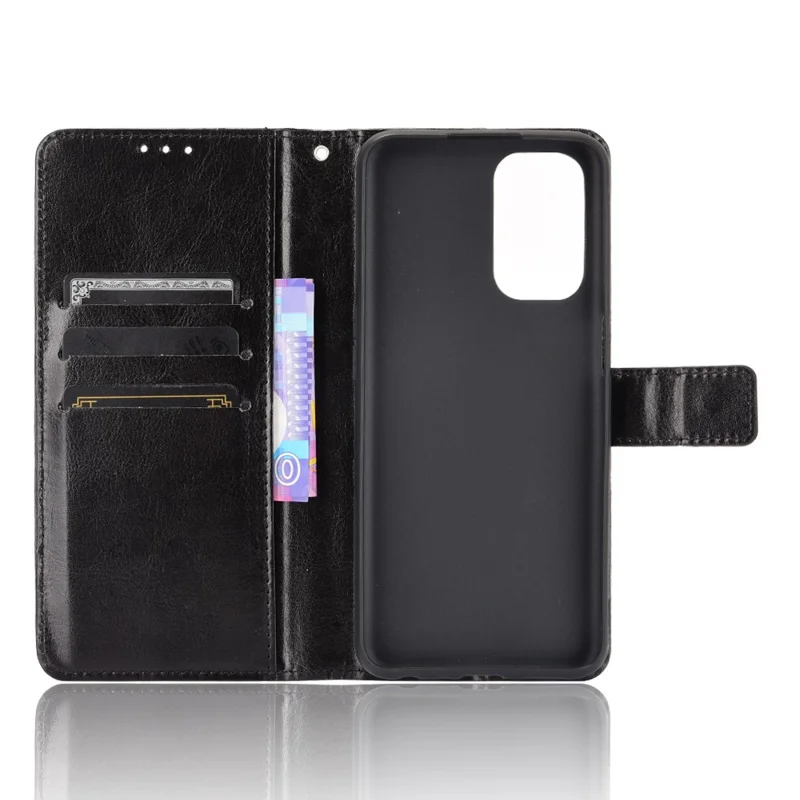 Crazy Horse Wallet Stand Leather Case with Strap for Oppo A93 5G / A74 5G / A54 5G - Black