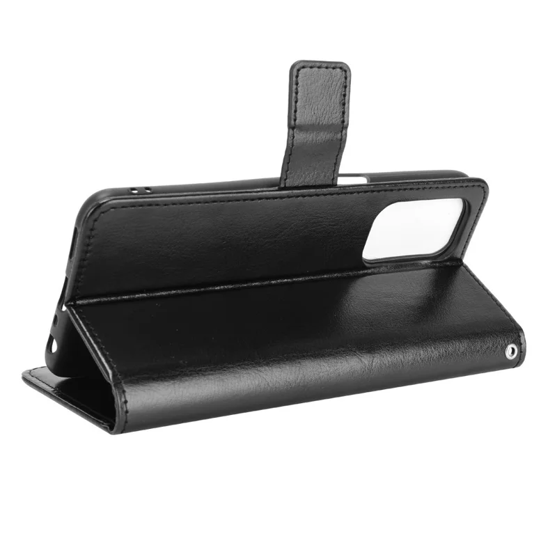 Crazy Horse Wallet Stand Leather Case with Strap for Oppo A93 5G / A74 5G / A54 5G - Black