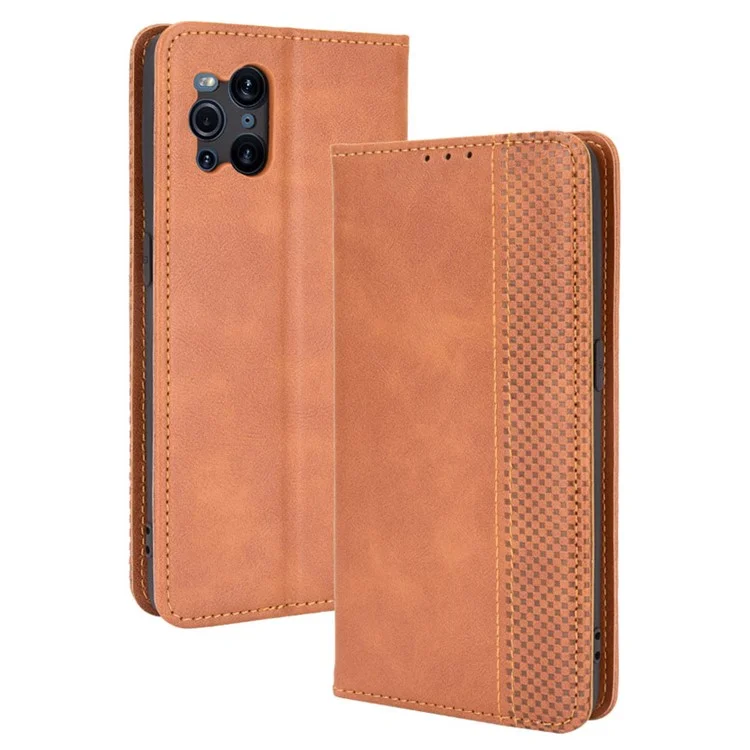 Custodia in stile vintage magnetica in pelle per Oppo Find X3 / X3 Pro - Marrone