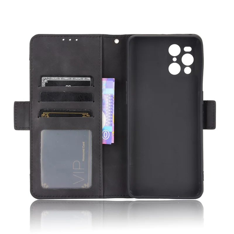 Leather Wallet Protective Case with Multiple Card Slots for Oppo Find X3 Pro / Oppo Find X3 - Black