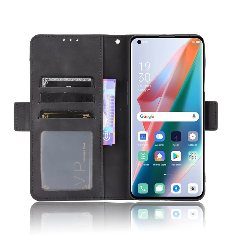 Leather Wallet Protective Case with Multiple Card Slots for Oppo Find X3 Pro / Oppo Find X3 - Black
