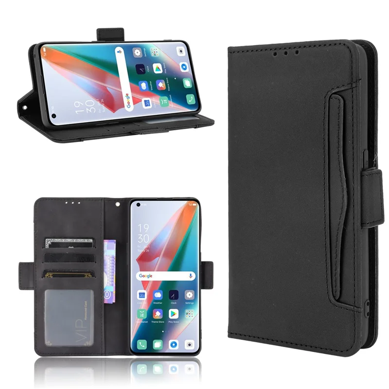 Leather Wallet Protective Case with Multiple Card Slots for Oppo Find X3 Pro / Oppo Find X3 - Black