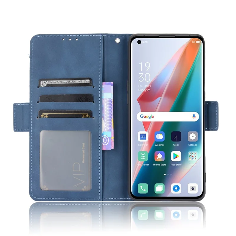 حالة حماية محفظة جلد مع فتحات بطاقات متعددة لهاتف Oppo Find X3 Pro / Oppo Find X3 - أزرق