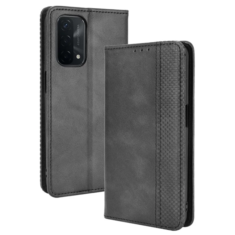 Étui portefeuille en cuir de style vintage magnétique avec support pour Oppo A93 5G / A74 5G / A54 5G - Noir