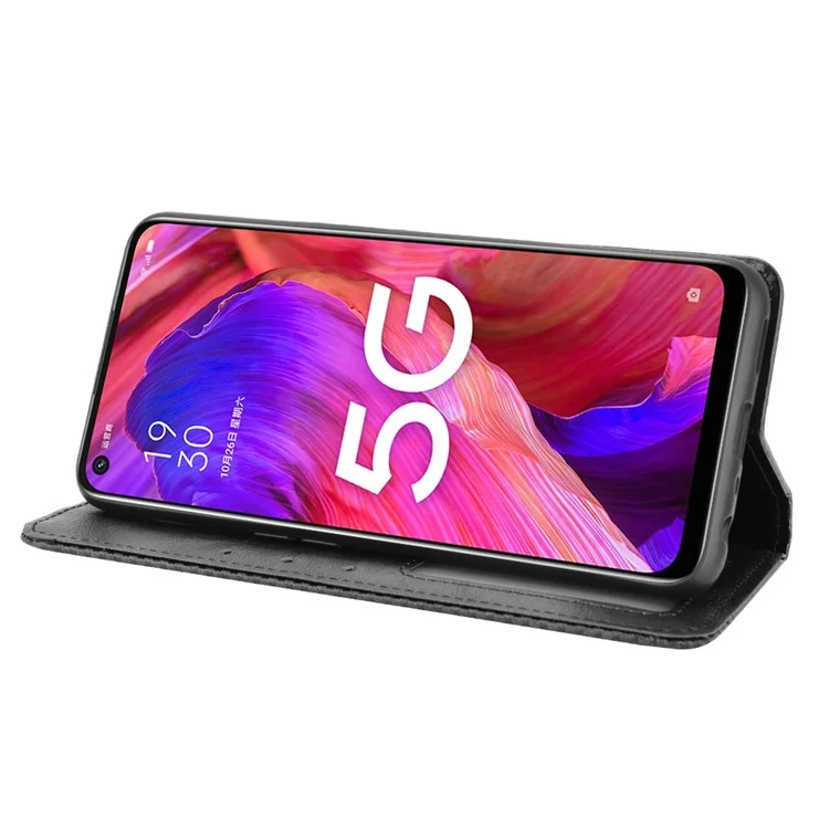 Étui portefeuille en cuir de style vintage magnétique avec support pour Oppo A93 5G / A74 5G / A54 5G - Noir