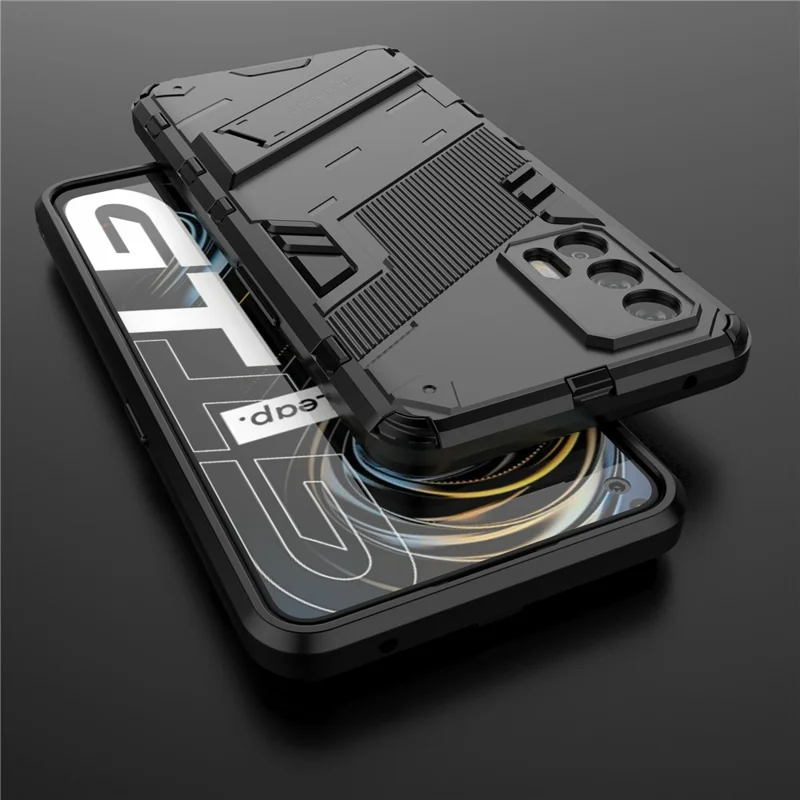 Shockproof PC + TPU Hybrid Phone Case Cover Kickstand for Oppo Realme GT 5G - Black