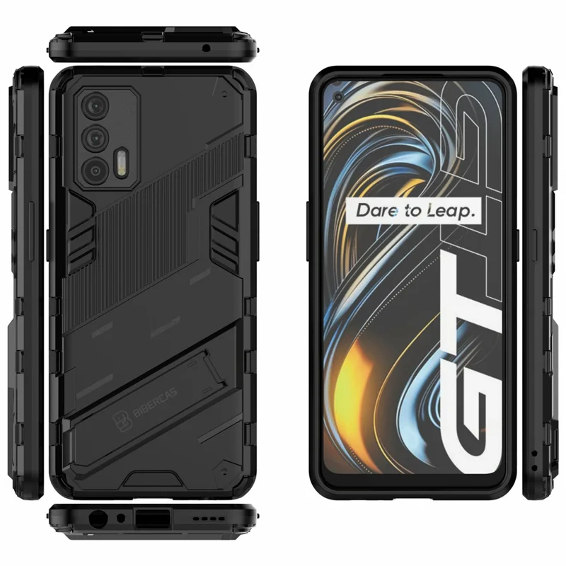 Shockproof PC + TPU Hybrid Phone Case Cover Kickstand for Oppo Realme GT 5G - Black