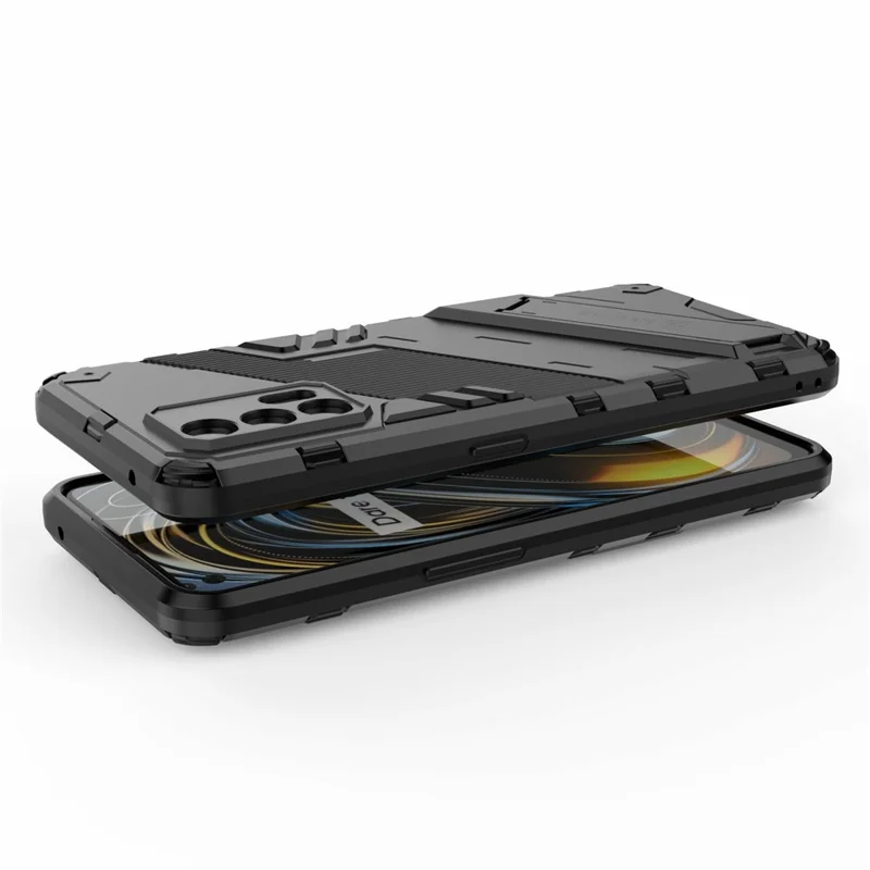 Shockproof PC + TPU Hybrid Phone Case Cover Kickstand for Oppo Realme GT 5G - Black