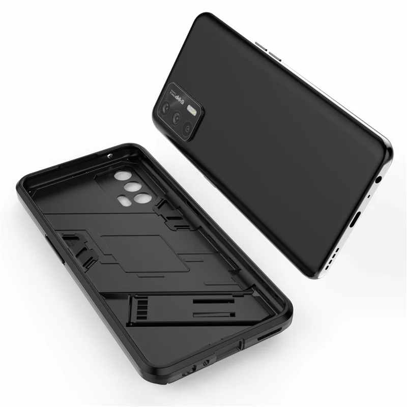 Shockproof PC + TPU Hybrid Phone Case Cover Kickstand for Oppo Realme GT 5G - Black