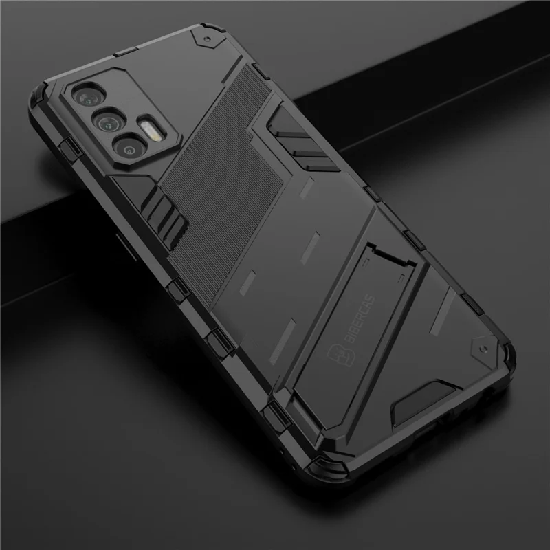 Shockproof PC + TPU Hybrid Phone Case Cover Kickstand for Oppo Realme GT 5G - Black
