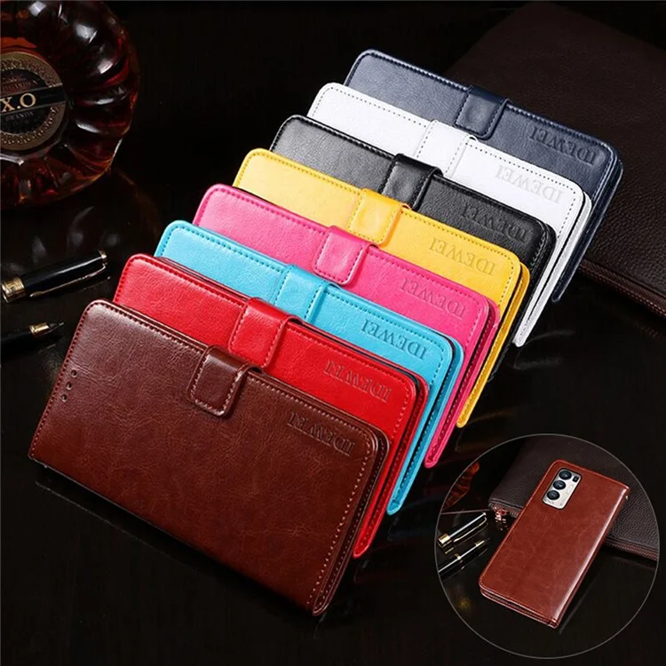 IDEWEI Folio Flip Crazy Horse Texture Cuir Boîtier Mobile Avec Portefeuille Pour Oppo Trouver X3 Neo - Noir