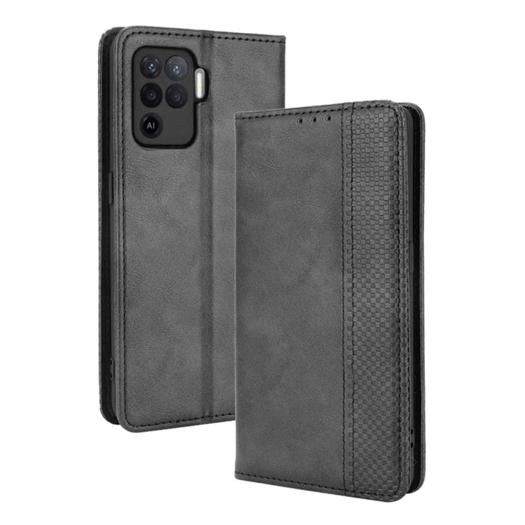 Винтажный кожаный кошелёк-чехол для OPPO A94 4G/F19 Pro 4G/Reno5 F - чёрный