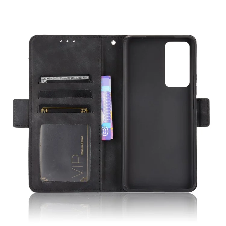 Cas De Protection Du Cuir De Portefeuille De Porte-mollettes De Plusieurs Cartes Avec Support Pour VIVO X60 5G - Noir