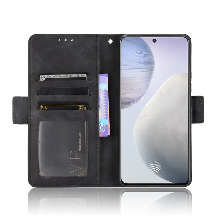 Cas De Protection Du Cuir De Portefeuille De Porte-mollettes De Plusieurs Cartes Avec Support Pour VIVO X60 5G - Noir