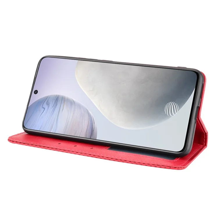 Vintage Style Leather Wallet Phone Case for vivo X60 - Red