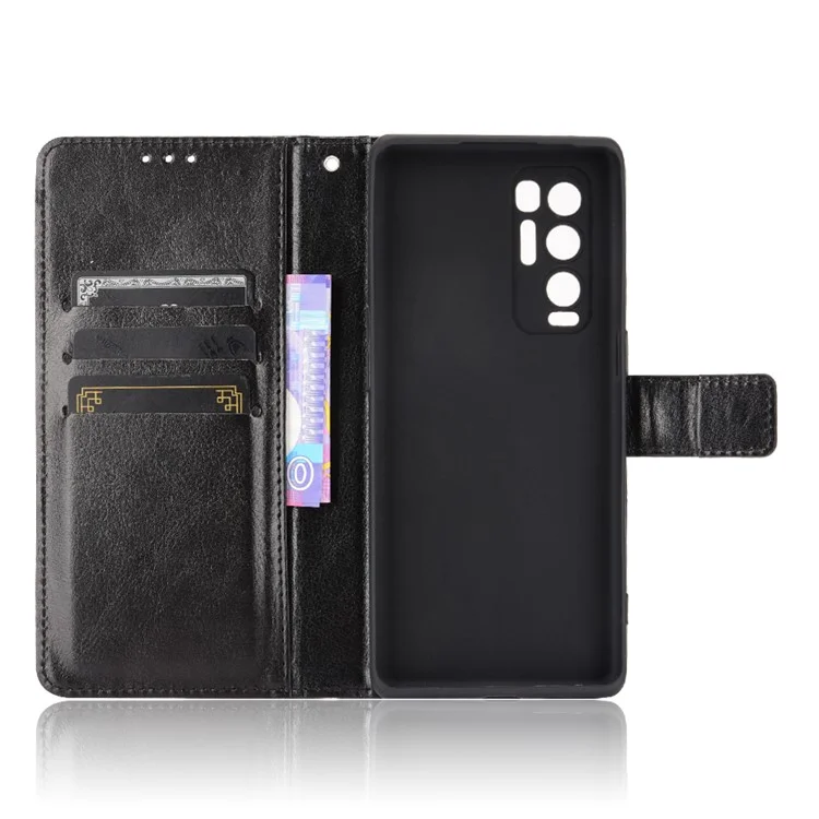 Crazy Horse Wallet Stand Case de Cuero Con Correa Para Oppo Reno5 Pro+ 5G / Encontrar X3 Neo - Negro