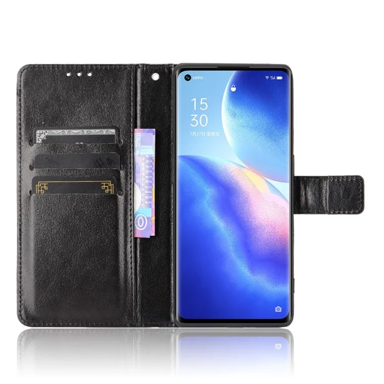 Crazy Horse Wallet Stand Case de Cuero Con Correa Para Oppo Reno5 Pro+ 5G / Encontrar X3 Neo - Negro