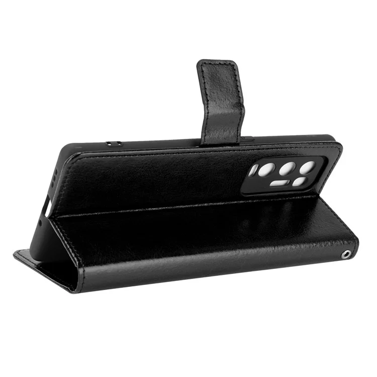 Crazy Horse Wallet Stand Case de Cuero Con Correa Para Oppo Reno5 Pro+ 5G / Encontrar X3 Neo - Negro
