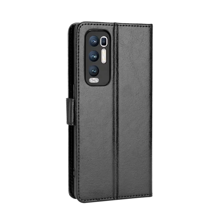 Crazy Horse Wallet Stand Case de Cuero Con Correa Para Oppo Reno5 Pro+ 5G / Encontrar X3 Neo - Negro