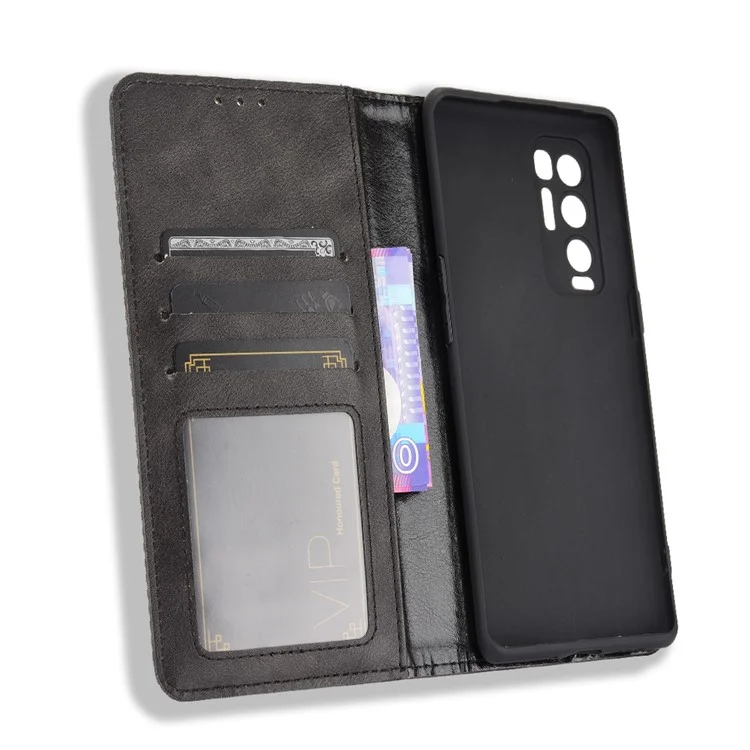 Vintage Style PU Leder Wallet Hülle für OPPO Reno5 Pro Plus/Find X3 Neo - Schwarz