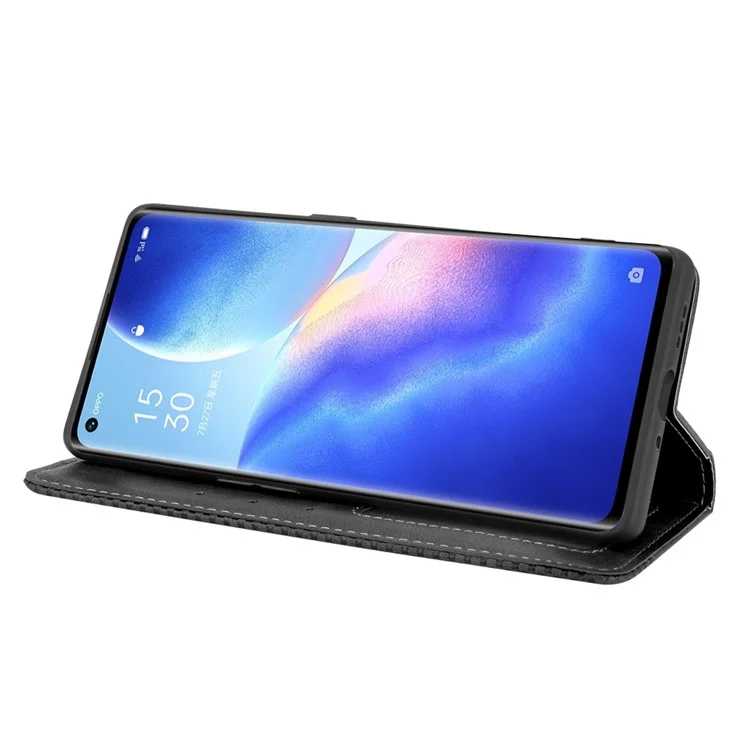 Vintage Style PU Leder Wallet Hülle für OPPO Reno5 Pro Plus/Find X3 Neo - Schwarz