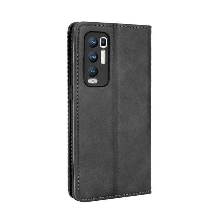 Vintage Style PU Leder Wallet Hülle für OPPO Reno5 Pro Plus/Find X3 Neo - Schwarz