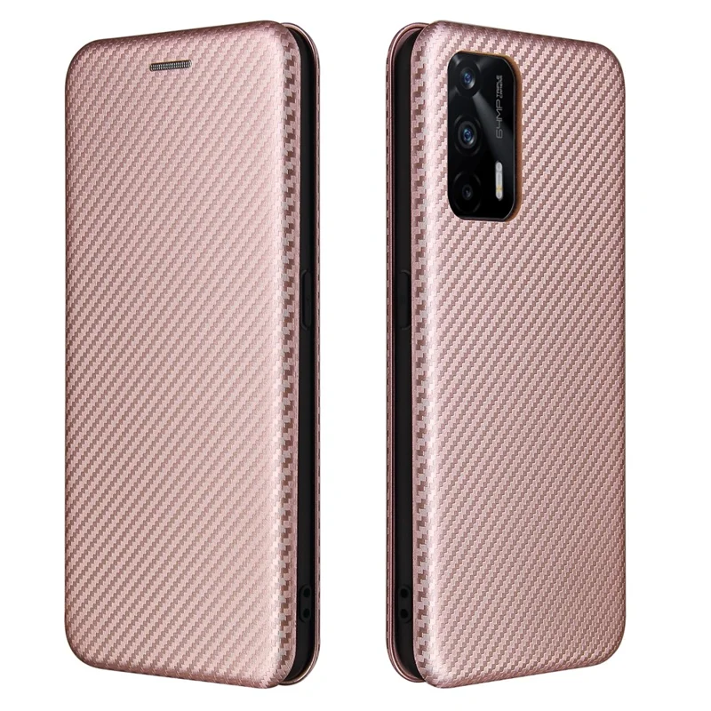 Auto-absorbed Carbon Fiber Texture Stand Cover for Realme GT 5G Leather Case - Rose Gold